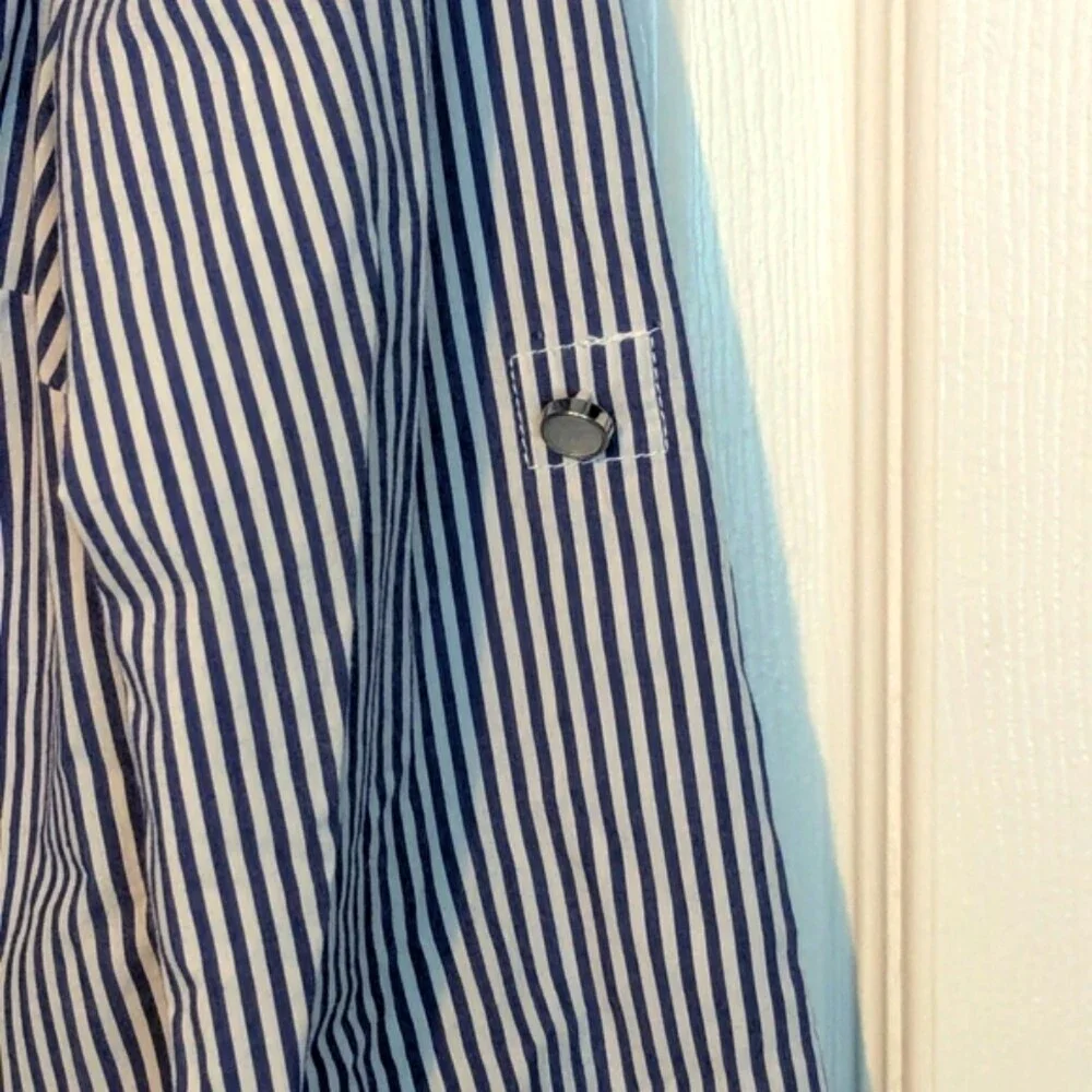 Michael Kors Women's (Size 0) Blue & White Striped Button-Down Blouse
